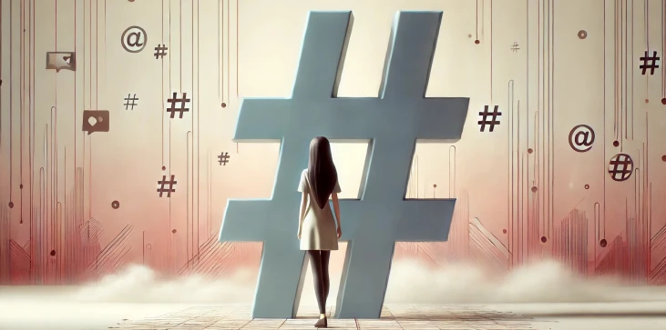 un gros hashtag à côté d&#39;une fille